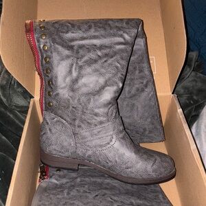 Gray Slouchy Boots with Stud Accents